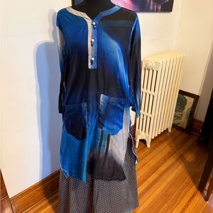 Blue Ombre Button Front Tunic with Pockets